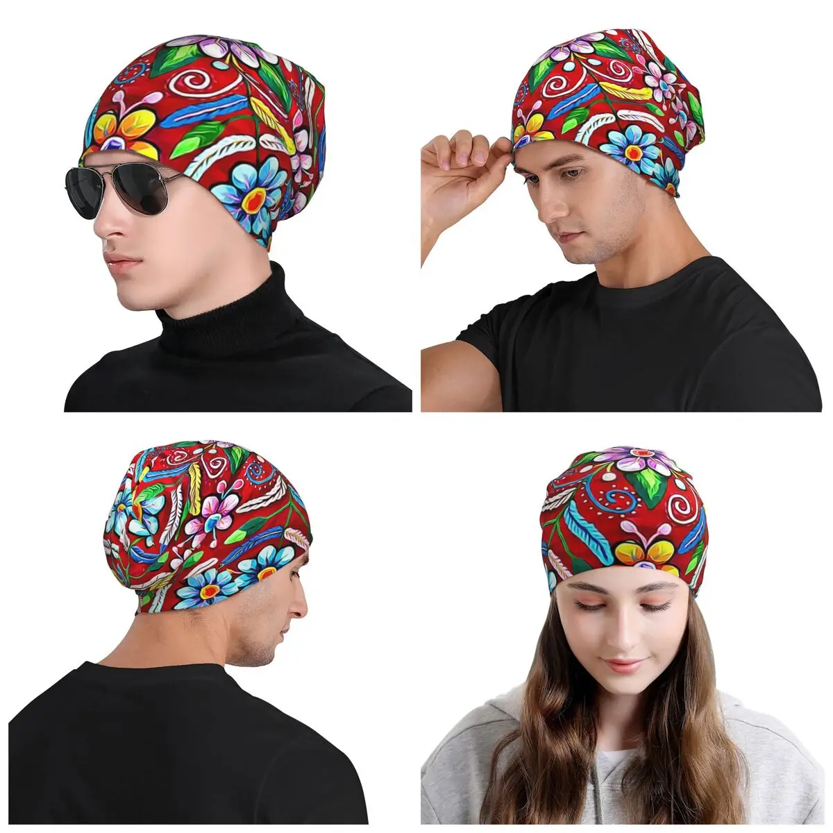 Boho Floral Mexican Flowers+ Skullies Beanies Caps Fashion Winter Warm Men Women Knitted Hat Unisex Adult Bonnet Hats