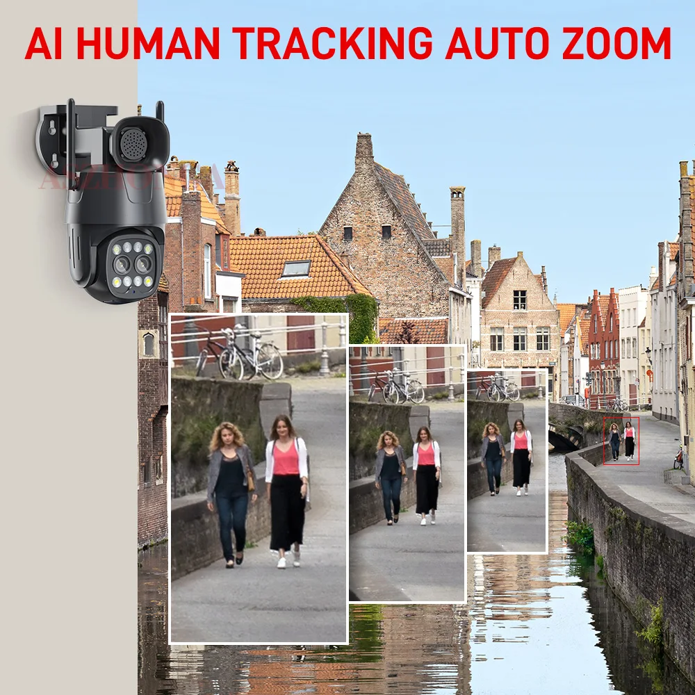 ASZHONGA 4G 8MP Dual Lens Camera 10X Zoom PTZ Camera Two-way Audio WiFi Security Surveillance Linkage Tracking Home Outdoor Cam