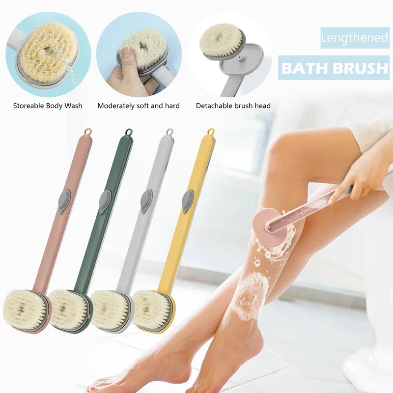 Long Handle Liquid Bath Brush Bathroom Body Brushes Back Body Bath Shower Sponge Exfoliating Scrub Massager Skin Cleaning Tools