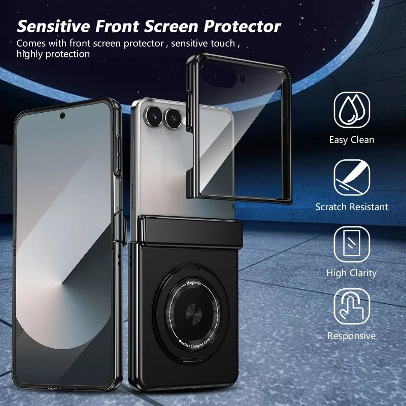 For Samsung Galaxy Z Flip 8 Luxury Matte Solid Color 360° Rotating Bracket For Samsung Z Flip 8 ZFlip8 Shockproof Bumper Case