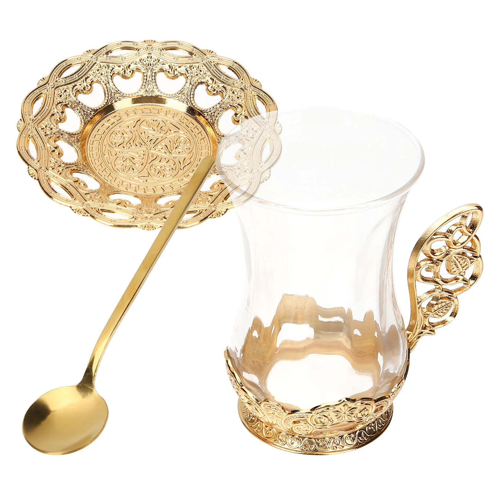 

1Set Glass Coffee Cup Set with Saucer Spoon Vintage Design Elegant Tea Cup for Office Home Cafe Spoon Glass Tea Cups