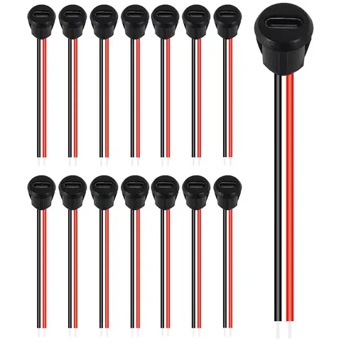 15PCS USB-C Connector Type-C Female Chassis 2 Pin Type-C Female Socket Connector Waterproof Jack Female Charging Port 3A USB-C