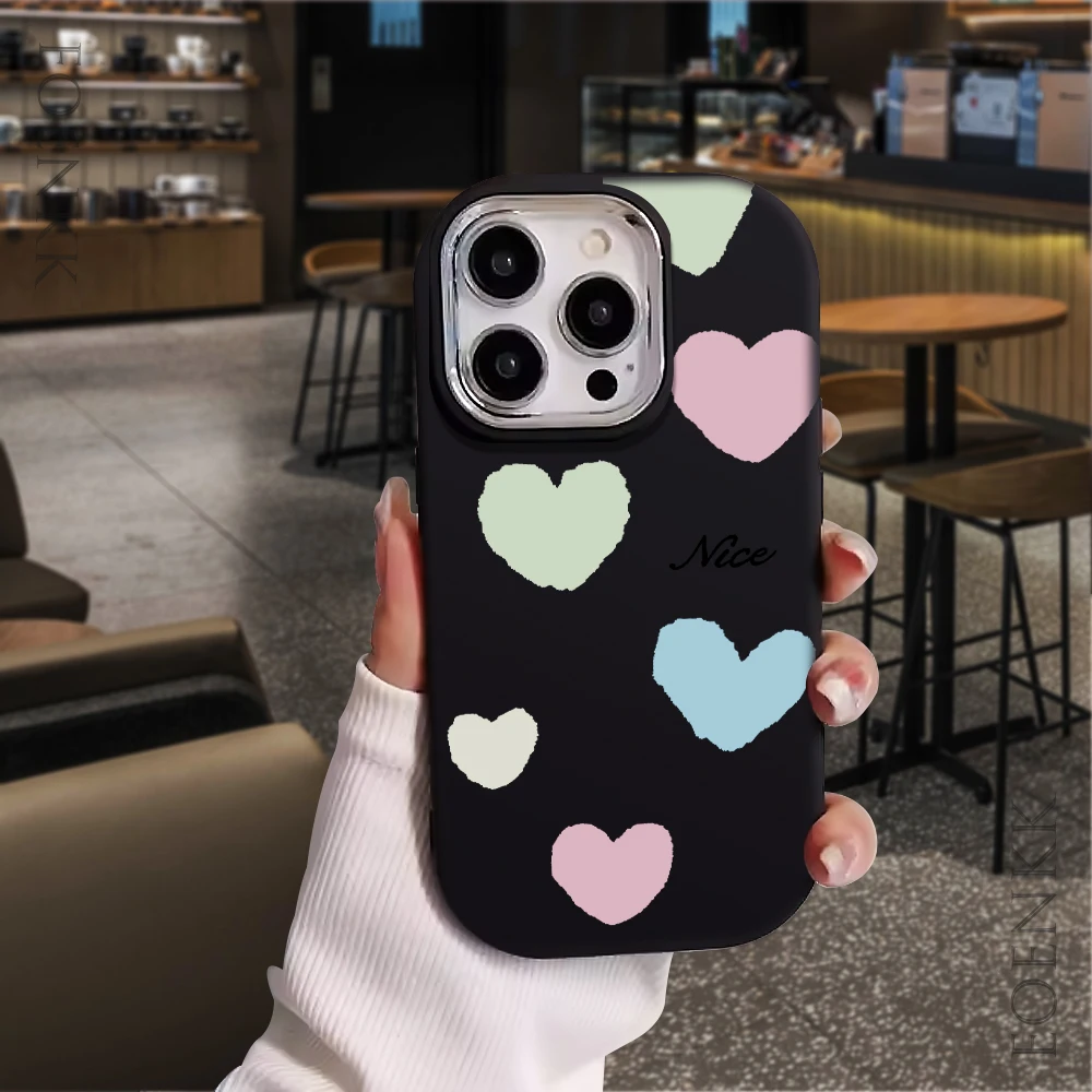 Simple Heart Shape Color Print Phone Case For iPhone 14 7 15 Plus 15 12 14 16 11 13 Pro Max XR X XS Max Apple Case Soft Cover