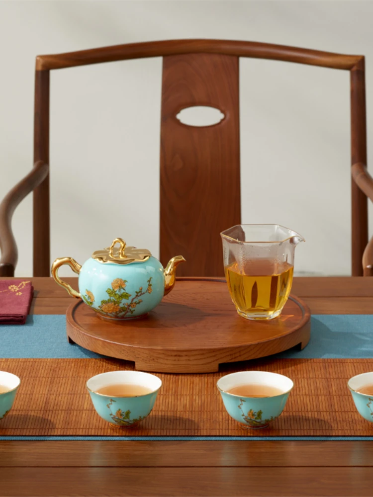 West Lake Blue 6-Head/7-Head Tea Set Chinese Tea Cup Set Household Porcelain Gaiwan Teapot