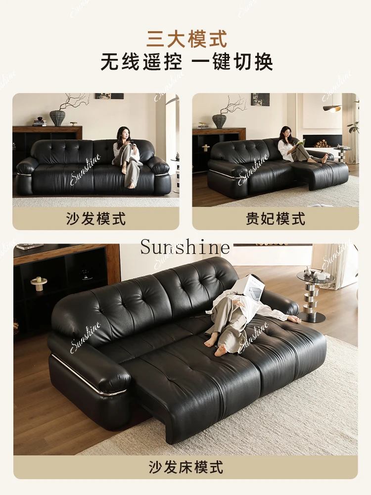 Retractable dual-purpose medieval style function automatic living room straight row leather black  FT