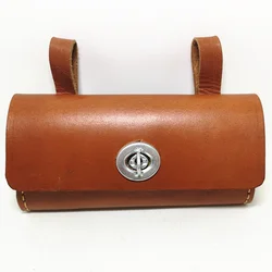 P4 Bicycle Bags100% Pure Leather Retro Bike Hang Bag Handmade Pure Cowhide Saddle Bag Handlebar Bag Bike Equipment Brown16*3*8cm