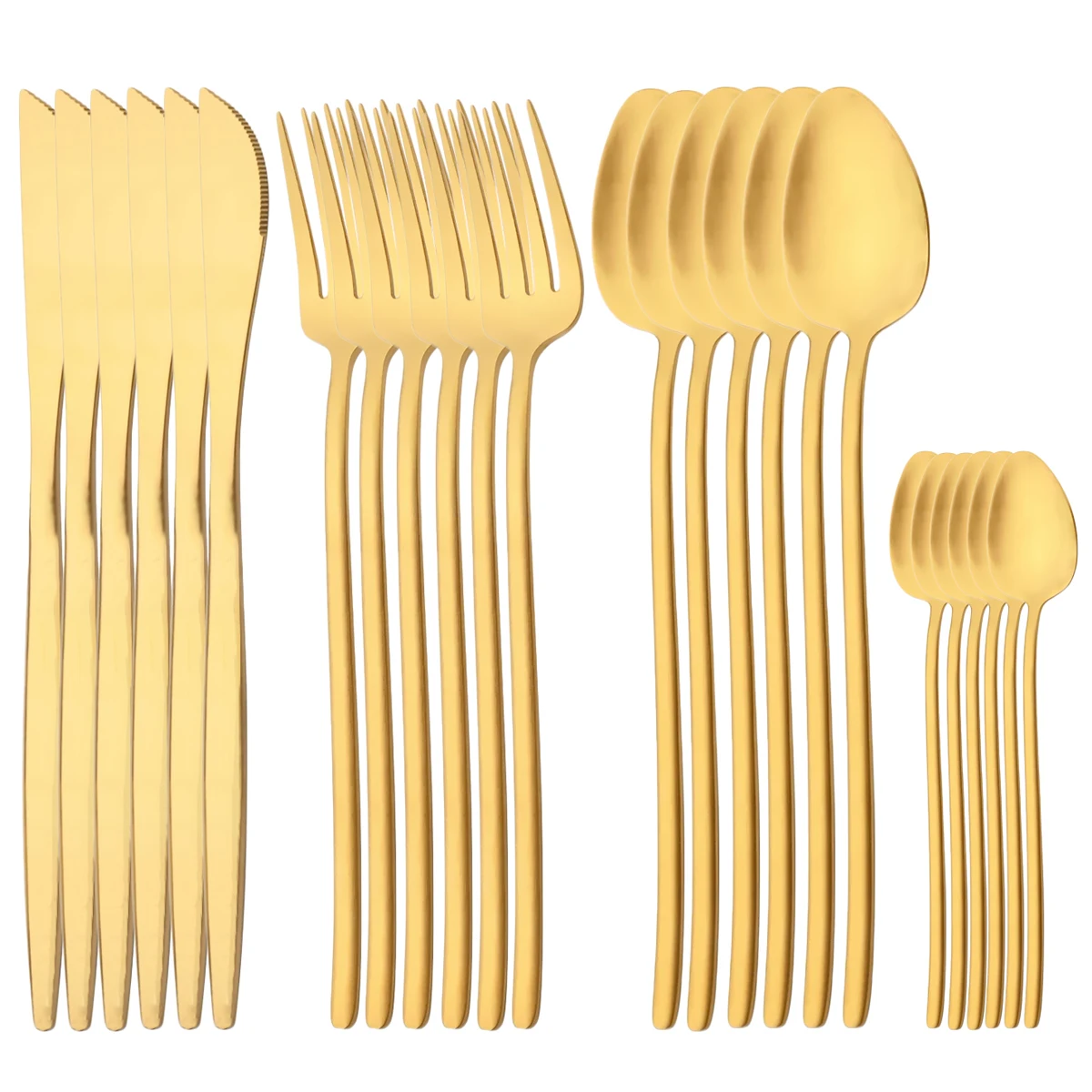 

24Pcs Gold Dinnerware Matte Cutlery Set Stainless Steel Flatware Dinner Knives Forks Tea Spoons Silverware Set Kitchen Tableware