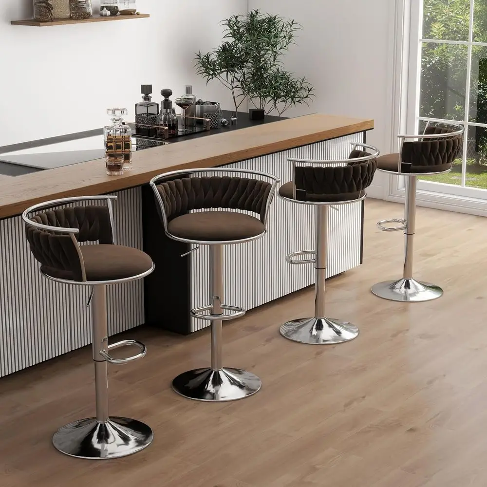 

Adjustable Velvet Swivel Bar Stools Set of 4, Counter Height Chairs with Woven Back and Footrest for Kitchen Island and Dining