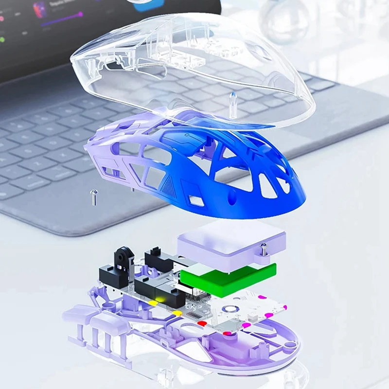 ABHU Mouse Nirkabel Transparan dengan Layar Digital, 2.4G RGB 4000DPI Penyesuaian 5 Langkah, Tombol Bass, Mouse Gamer Bluetooth
