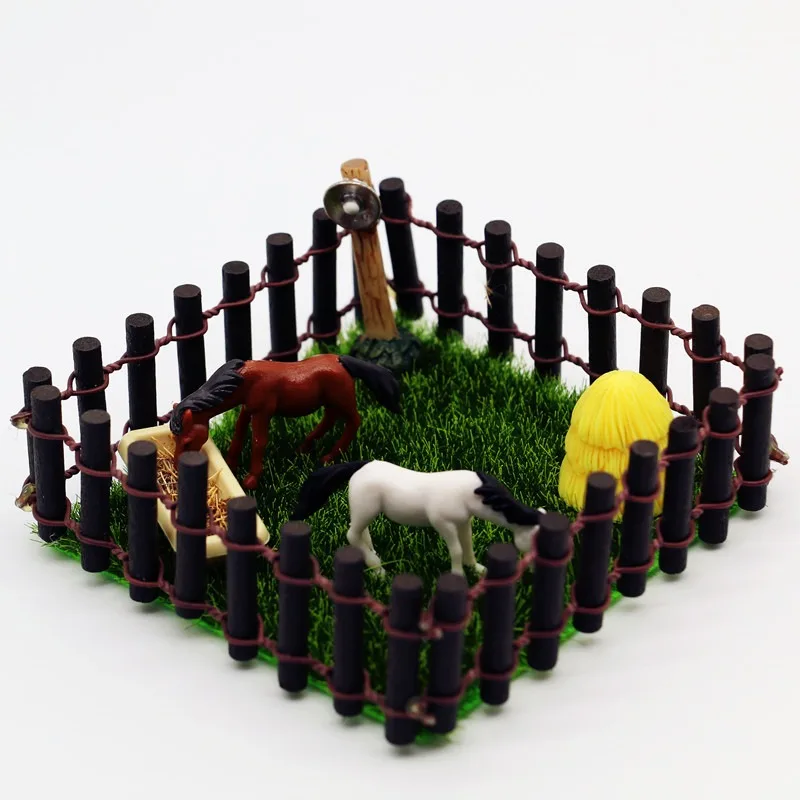 Realistic Dollhouse1:12 Happy Horse Riding Kit with Simulation Animals, Horse Feeding Fence and Stable Model