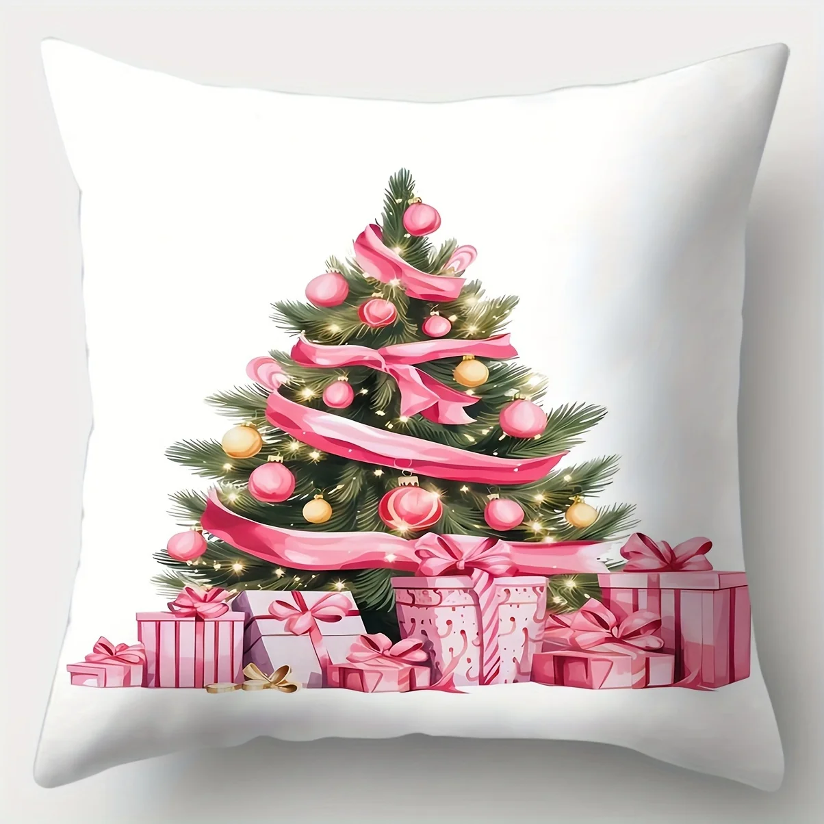 Christmas Throw Pillow Cover Pink Series With Tree Car Santa & Snowman Designs Single-Sided Print