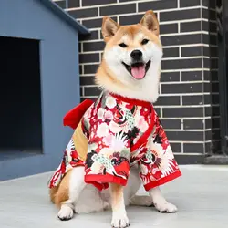 Styl japoński z tkaniny z nadrukiem Kimono z kokardką japońskie ubrania dla psów ozdobne ubrania dla psów fotografia Kimono