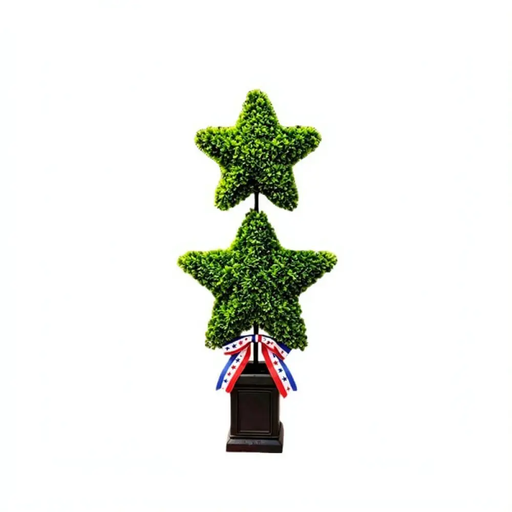 Day Themed Simulation Greenery Pot Creative Star Ribbon Ornament Artificial Plant Desktop Home Decor