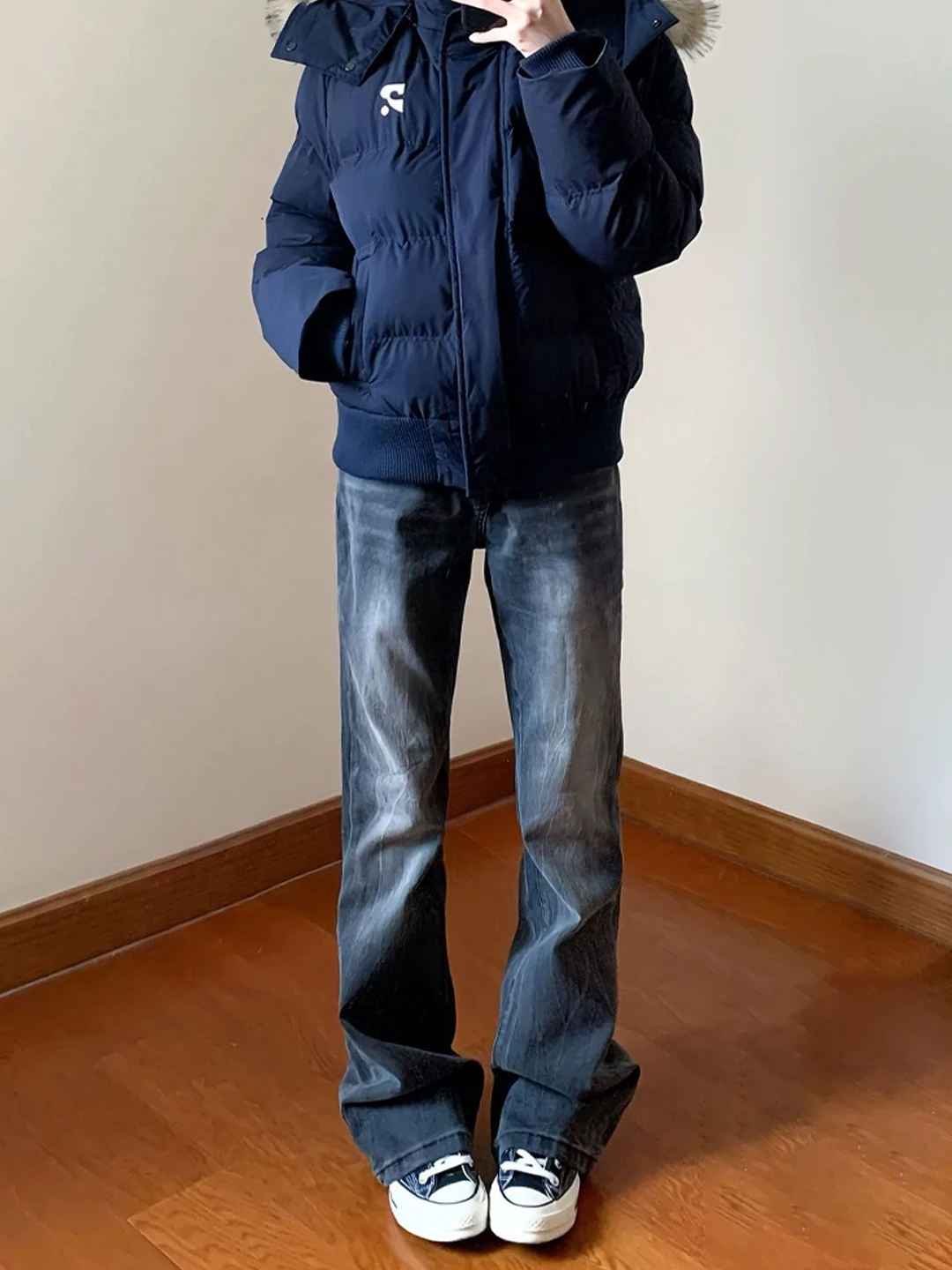 

Мужские зимние джинсы синего цвета с узором «Голубая молния», прямые, облегающие, на флисовой подкладке, в американском стиле High Street