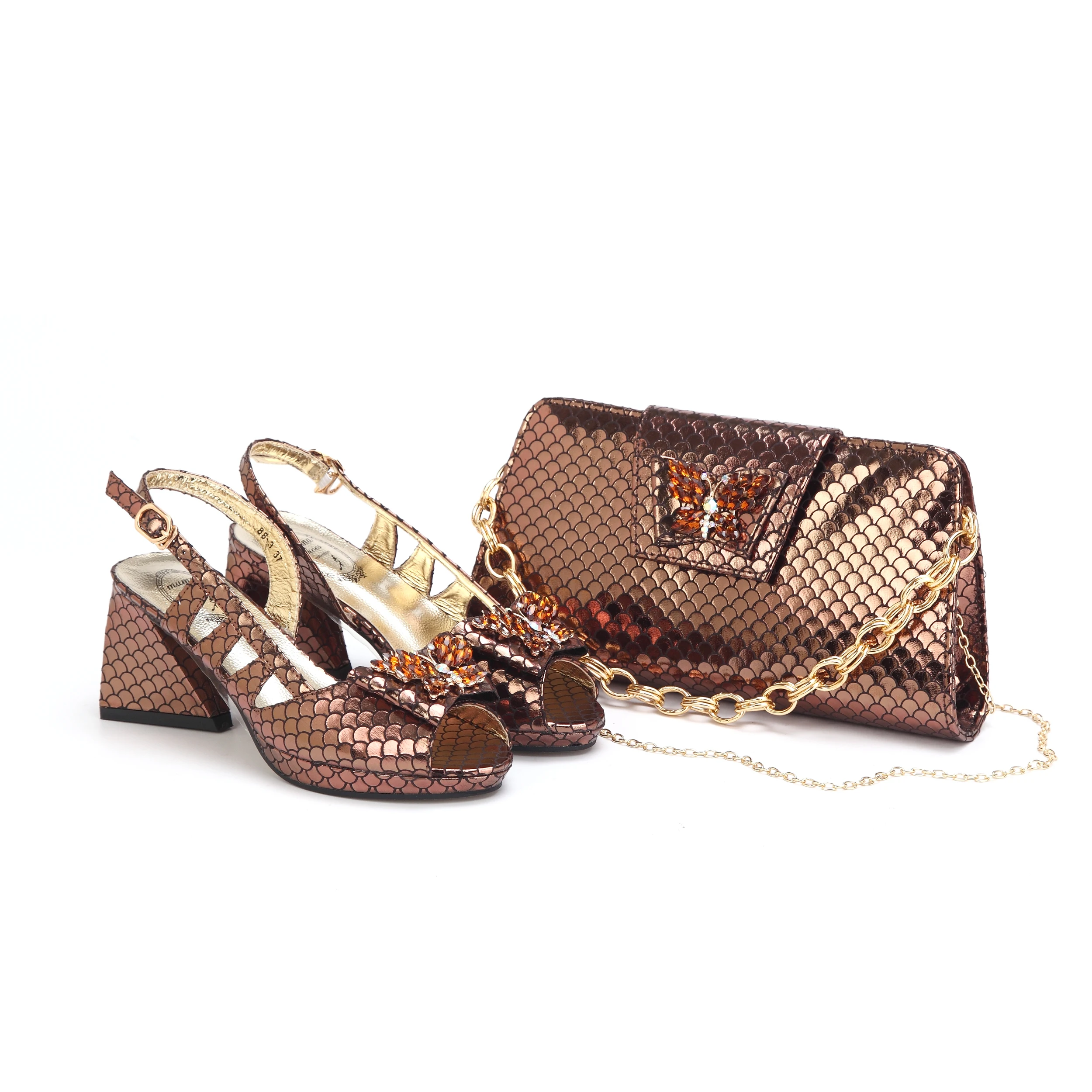 Doershow Italian COFFEE Shoes And Bag Sets For Evening Party With Stones Italian Leather Handbags Match Bags! HTU1-7