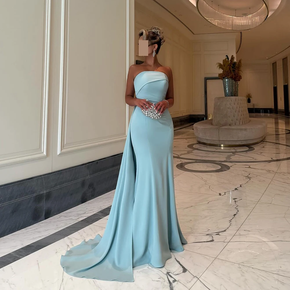 

Msikoods Saudi Arabic Strapless Party Dresses Draped Train Prom Dress For Special Event Mermaid Evening Dresses 2025 Customized