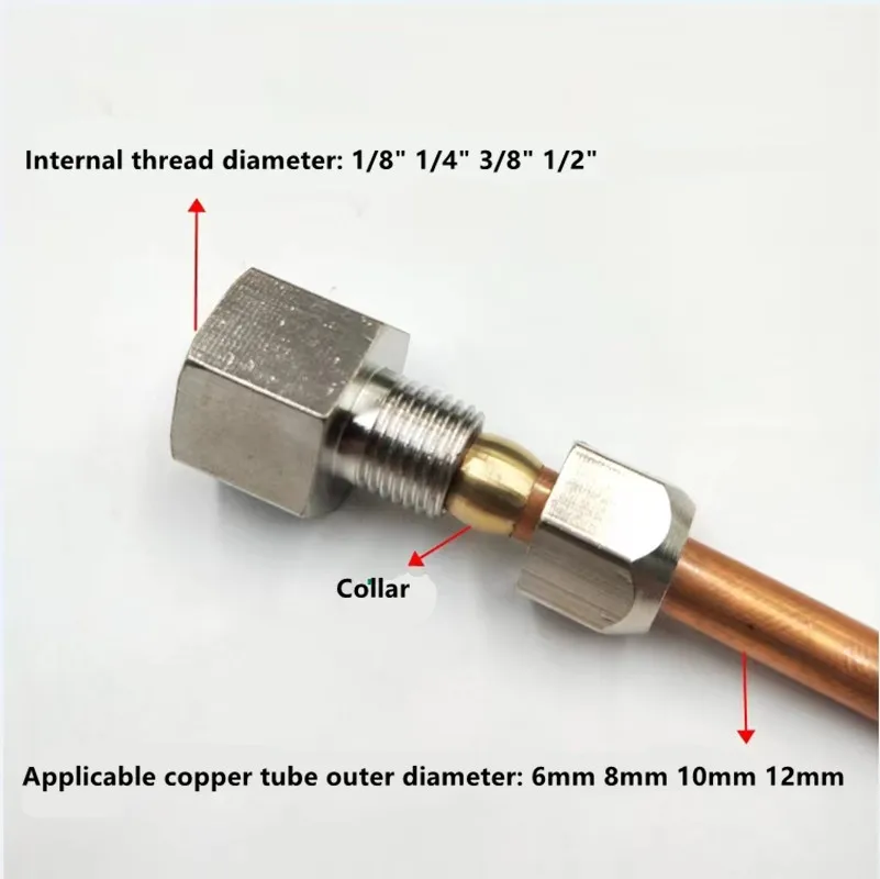 Kompressionshülsen-Rohrverschraubung 4-12mm, Innengewinde 1/8" 1/4" 3/8" 1/2" BSP M14x1.5 M20x1.5, Kupferrohrverbindungen, Rohrmutter, Verriegelung – Detail 4