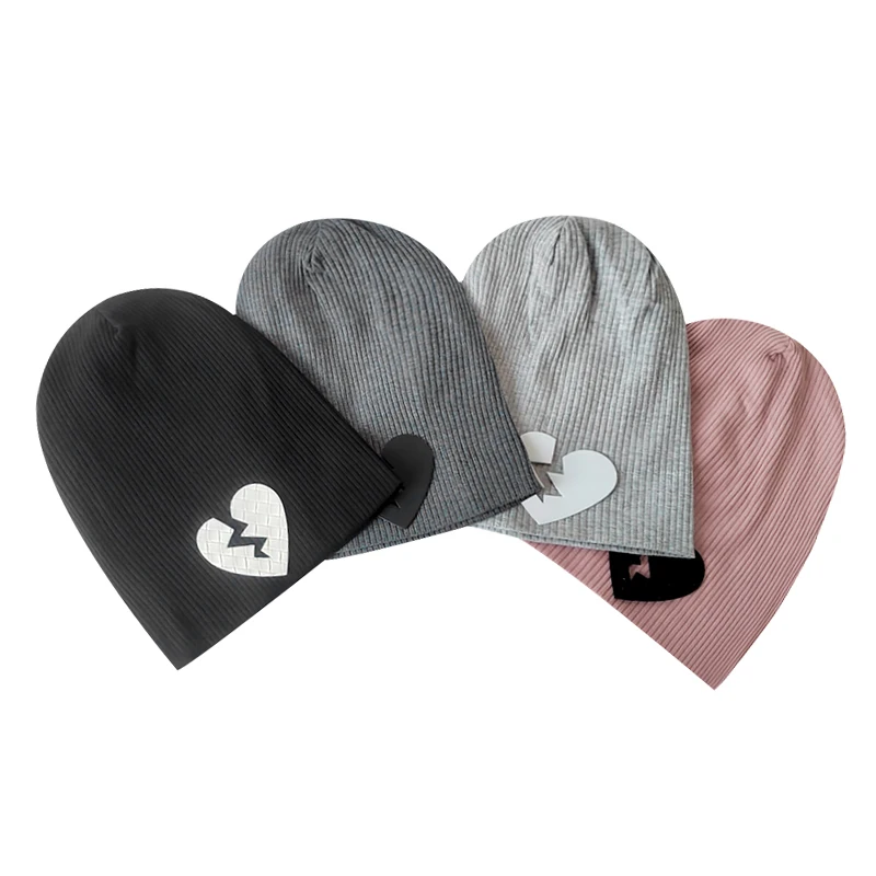 Geebro Women Fashion Ribbed knitted Cotton skullies Beanie Casual Heart Design Bonnets Hat Ladies Stretch Slouchy Soft Hats