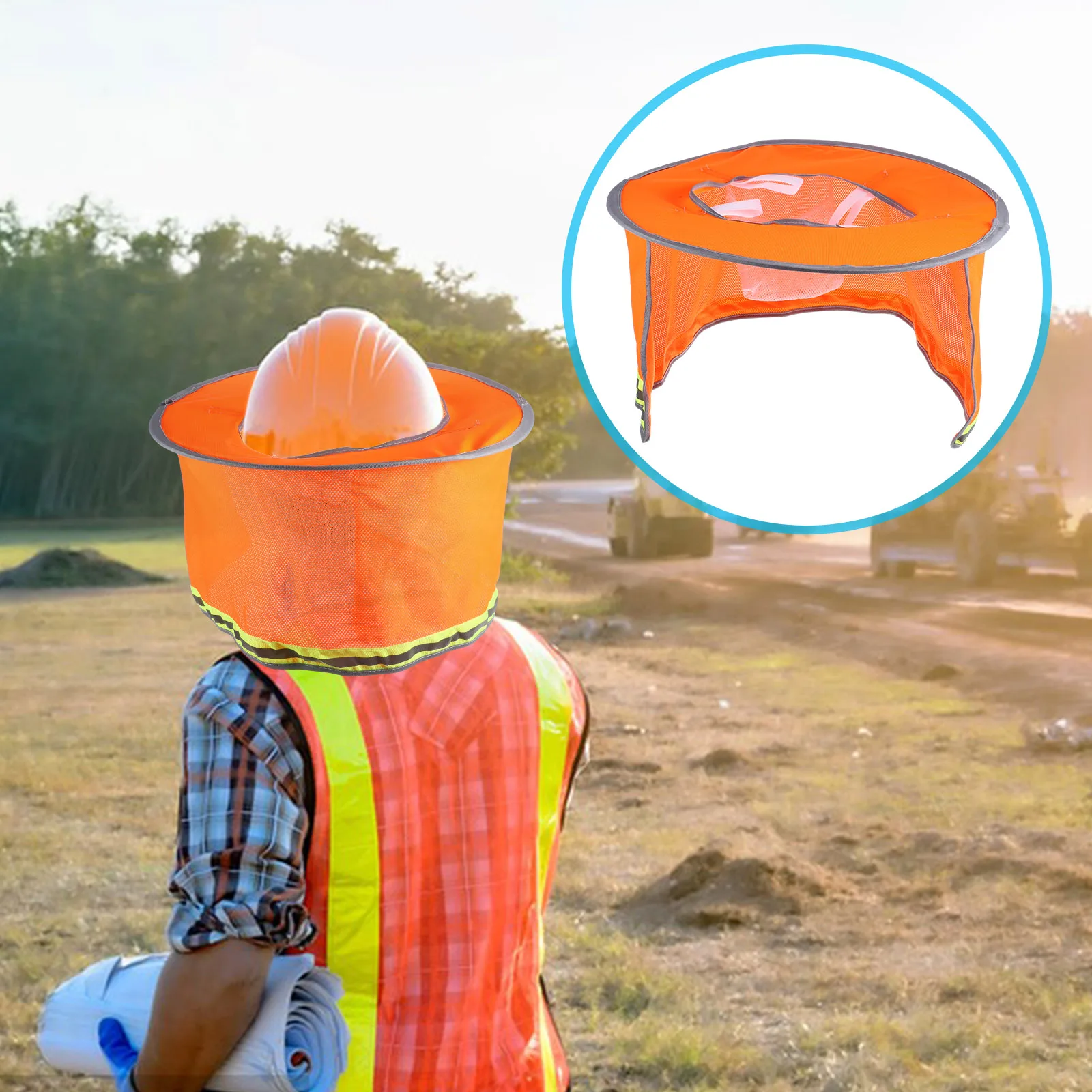 1pc Hard Hat Shade Visor Full Brim Mesh Neck Shield Hard Hat Neck Shade Construction Attachment Orange Cooling