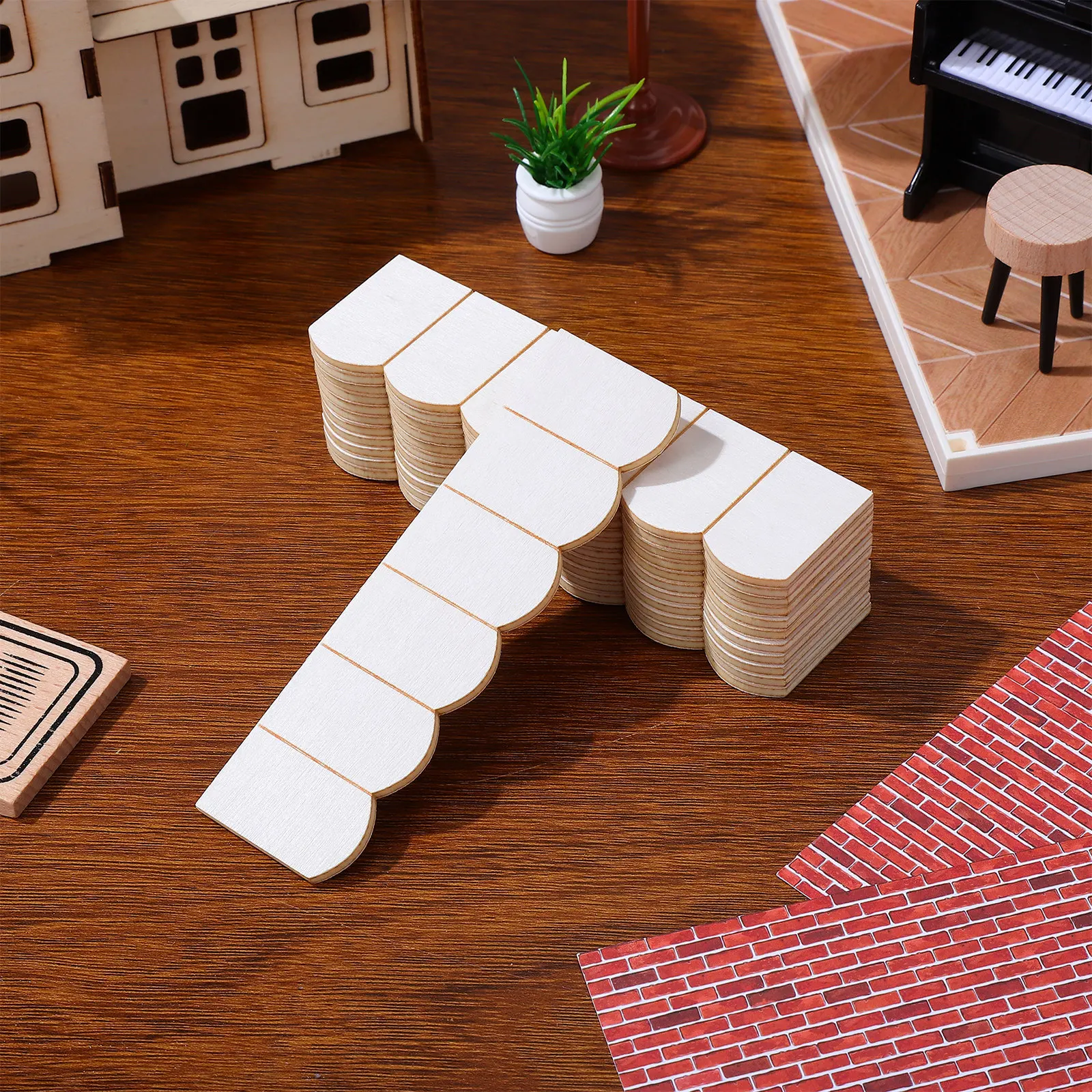 

24Pcs Miniature Wooden Roof Tile Mini House Decoration Accessories Exquisite Roof Tile Decor DIY Kit for Miniature House