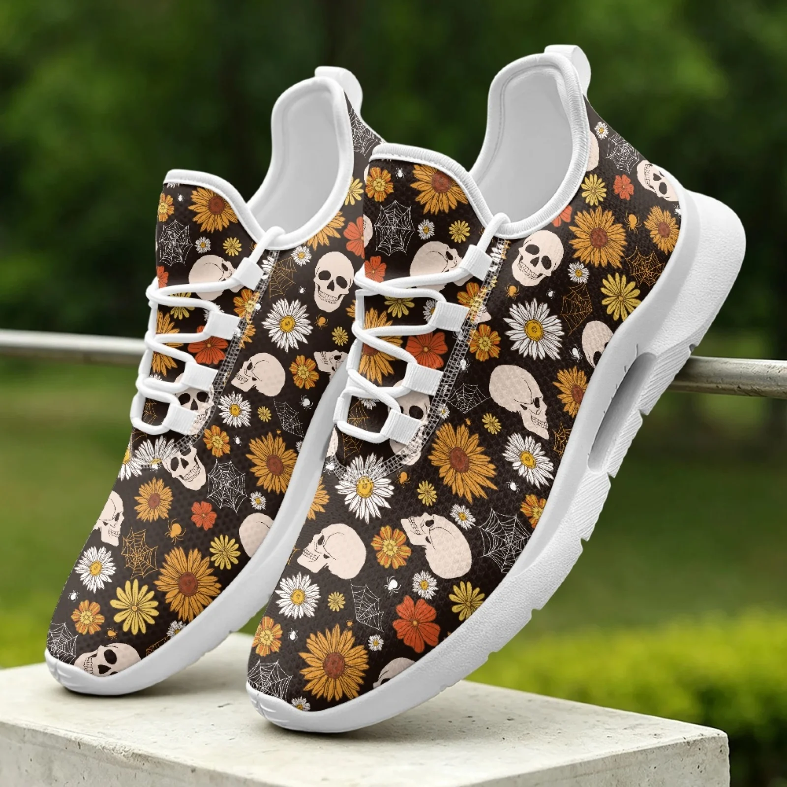 XIXIRIMIDO Women's Lace-up Casual Shoe Nurse Shoes Women's Sandals Men's Sneakers and Casual Shoes Tenis Feminino Skull Daisy