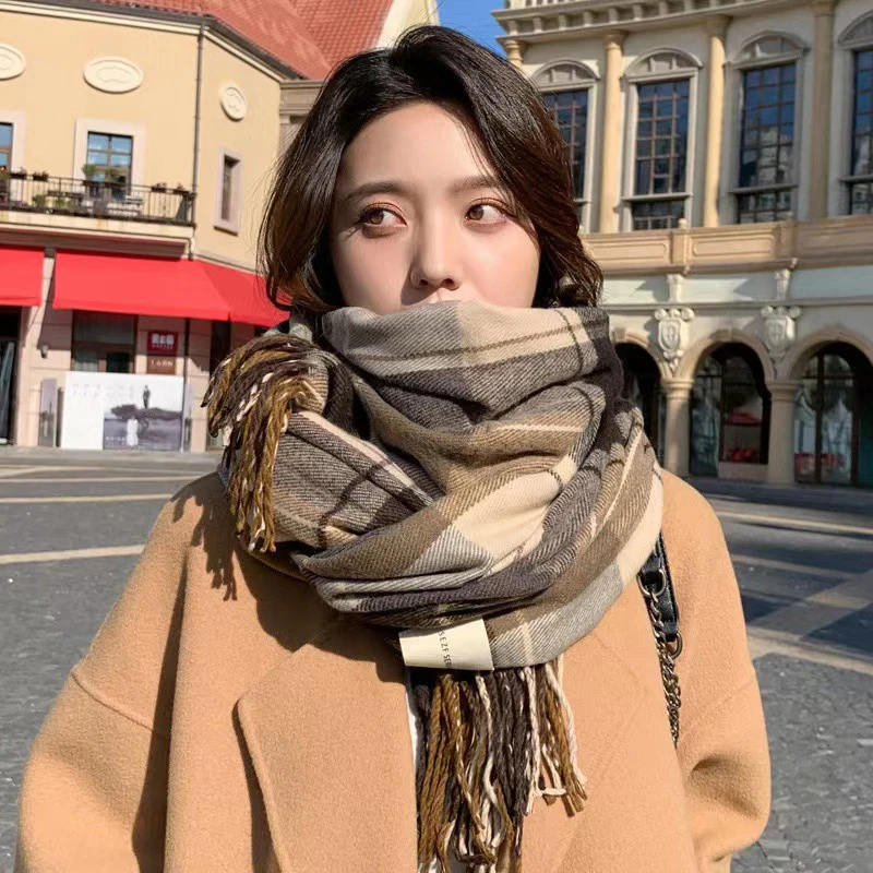 Autumn And Winter Scarf Fashionable And Versatile Korean Style Plaid Thickened Scarf Warm Shawl For Male And Female Students