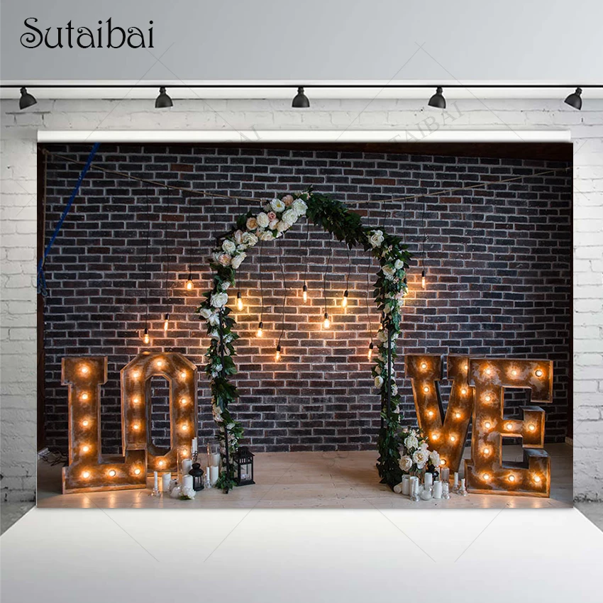 

Valentines Photography Background Brick Wall Flowers Door Wedding Marriage Party Backdrop Decoration Photographic Studio Props