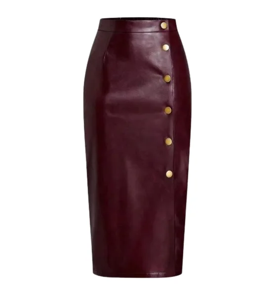 

Ladies' Fashion Simple Slimming Midi PU Leather Skirt Commuting Female Daily Clothing New Style Temperament Women Elegant Skirts