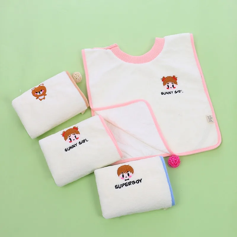 Children\'s Washcloth Coral Velvet Baby Eating Bib Rice Pocket Waterproof Saliva Towel Baby Bib Face Wash