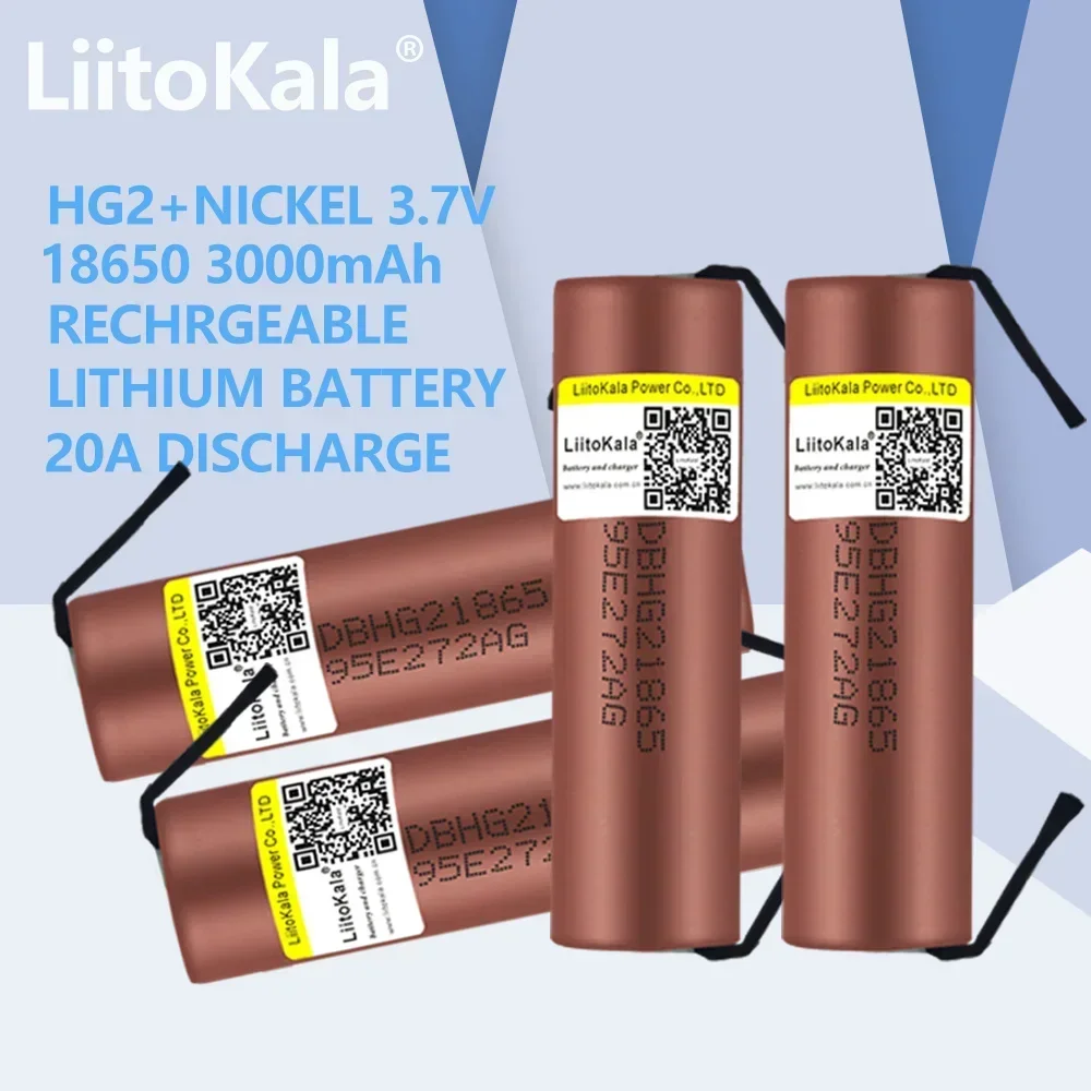 1-30pcs LiitoKala HG2 3.7V 18650 แบตเตอรี่ 3000mAh 3.6V Discharge 20A เฉพาะ high Power Discharge + DIY นิกเกิล