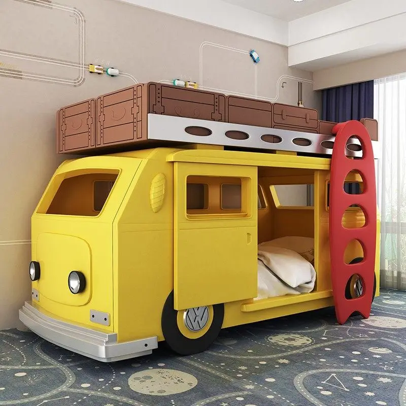 Custom bed solid wood material bus shape car bed, suite furniture boy bed