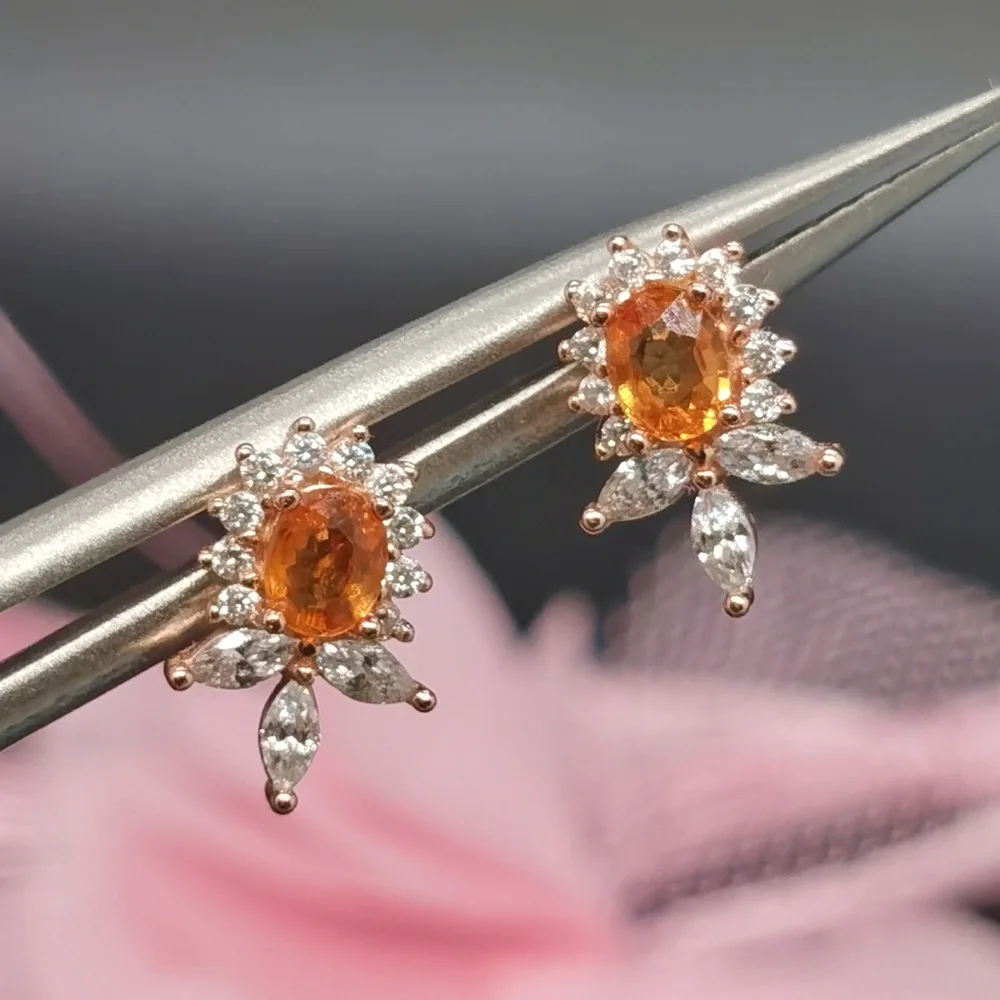 

100% Genuine Yellow Sapphire Stud Earrings 3mm*4mm Total 0.3ct Sapphire Earrings 18K Gold Plating Gemstone Jewelry