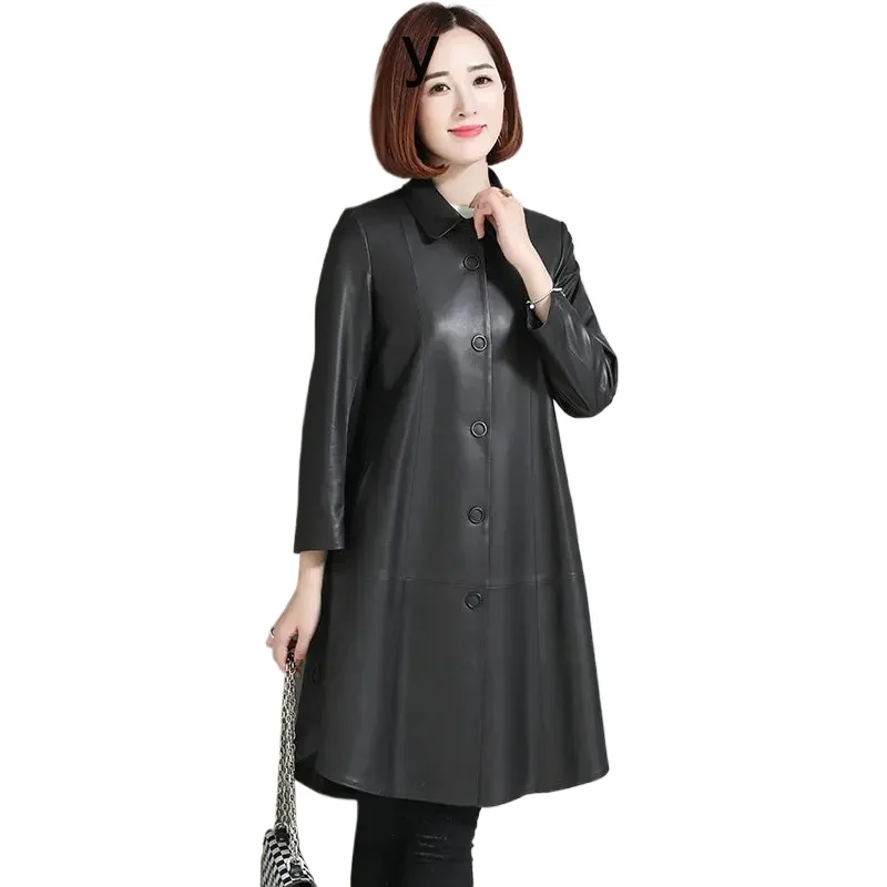 Genuine Leather Jacket Women 2024 Medium-length Real Sheepskin Coat Elegant Leather Jackets Woman Jaqueta Couro Feminina SGG2953