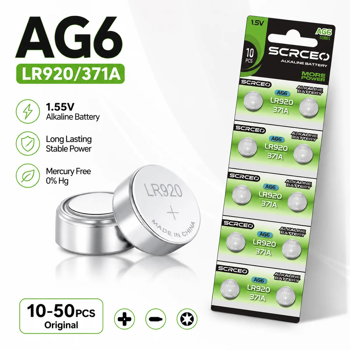 Lithium Manganese Dioxide Button Coin Cell Battery LR920 AG6 1.5V 10-50PCS, SR920SW LR69 371A 171 920 For Calculator Watch