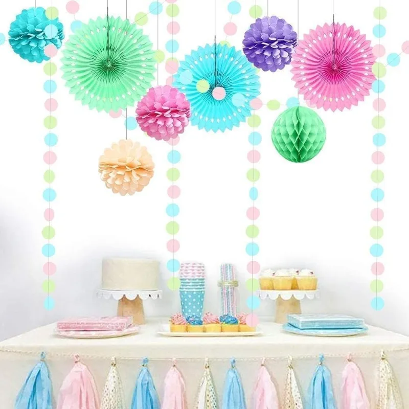 พาสเทลงานแต่งงานตกแต่งสาวยูนิคอร์นวันเกิดแขวน Garlands Pompom พัดลมกระดาษชา Baby Shower Party Supplies