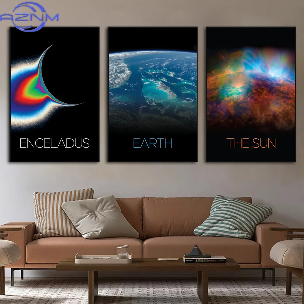 AZNM 1pc frameless Canvas Planets Wall Art Poster Sun Mercury Venus Earth Moon Jupiter Mural Modern Home Decor Canvas Picture Pr