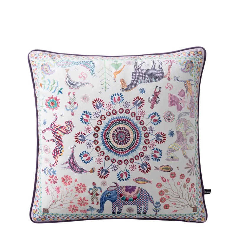 French Fantasy Dreamy Floral Velvet Pillow Cover Retro Circus Character Gem Pattern Decorative Cushion for Bedroom Couch 45x45cm
