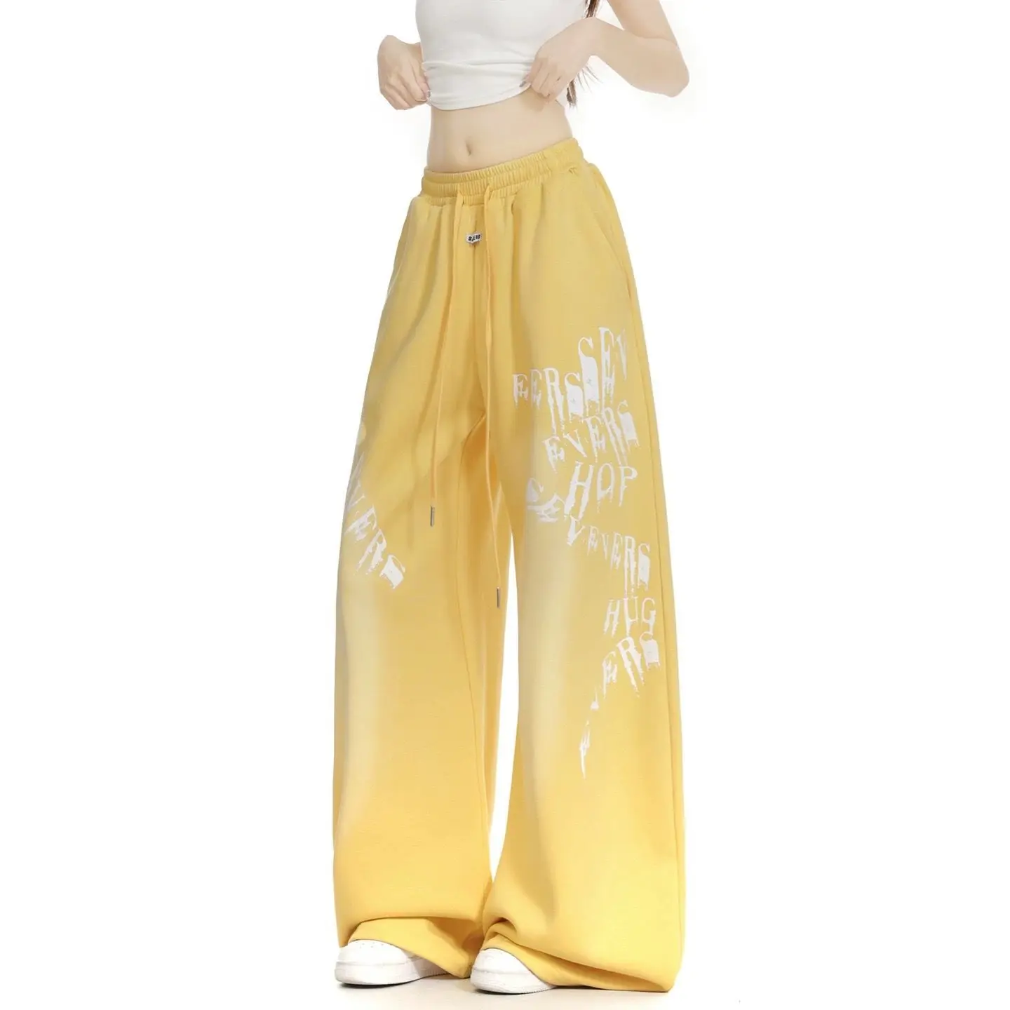 American retro gradual change letter printing casual sweatpants women's trend versatile lazy drape wide-leg jazz hip-hop pants