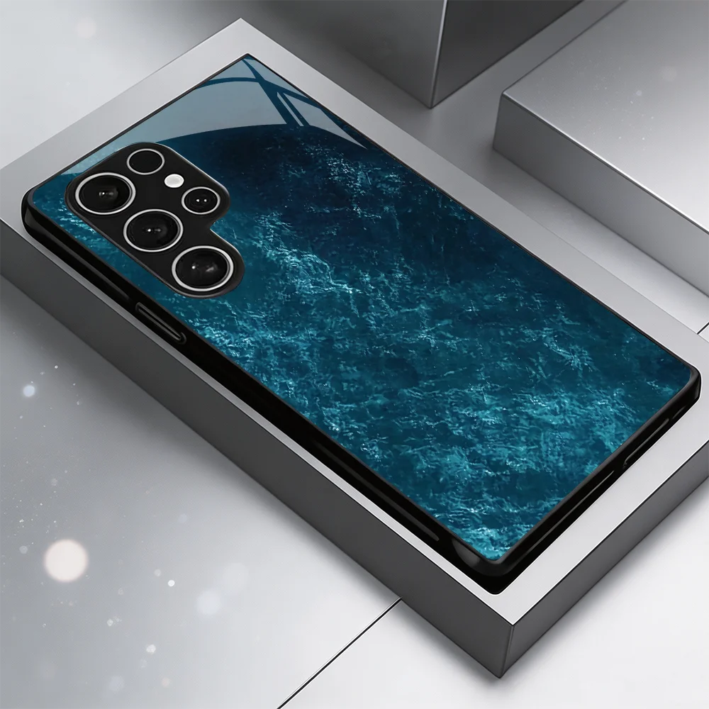 Deep Blue Ocean Tempered Glass TPU High-end phone case for Samsung Galaxy S26/S25/S24/S23/S22/S21 FE Ultra Plus Shockproof