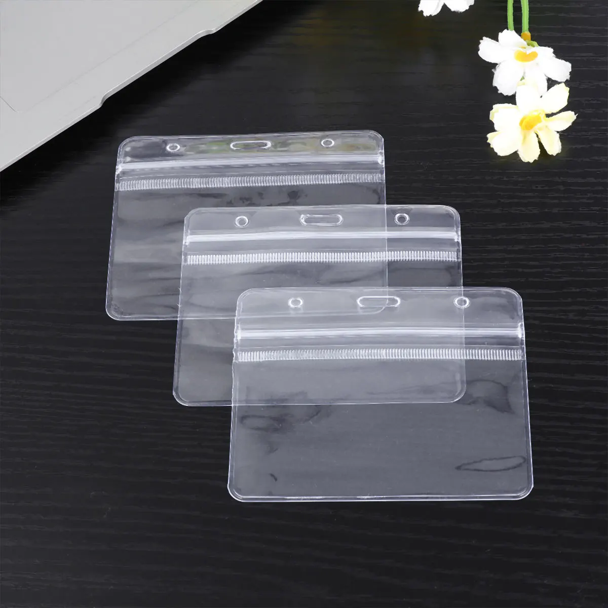 100Pcs Waterproof PVC Id Badge Holder Transparent Plastic Holder for Travel Office School Needed