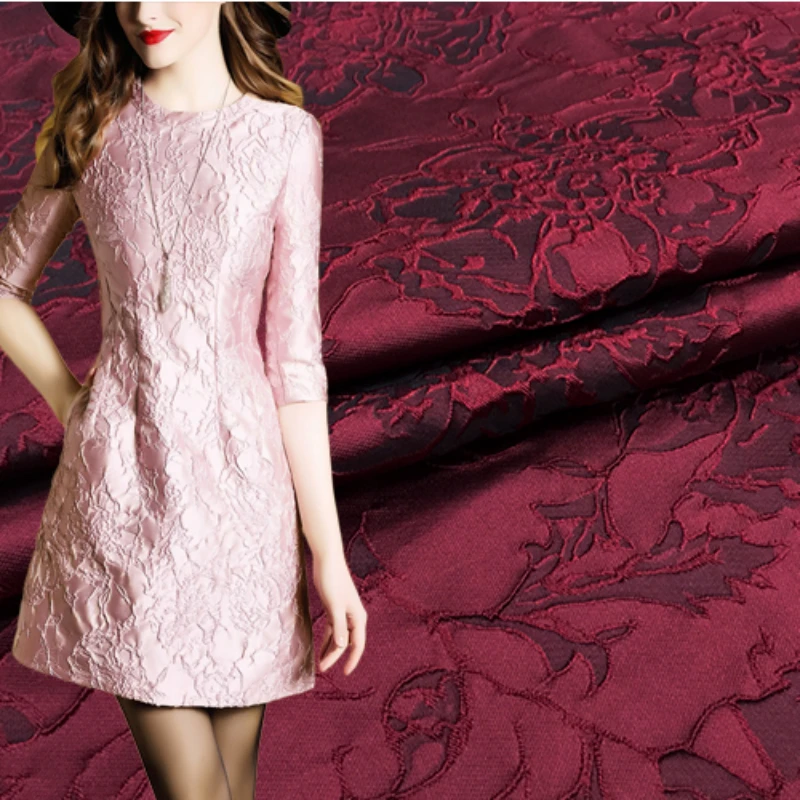 Rose Jacquard Fabric Solid Color Dark Pattern High-end Dress Clothing Brocade Cloth for Sewing Meterial by the Meter