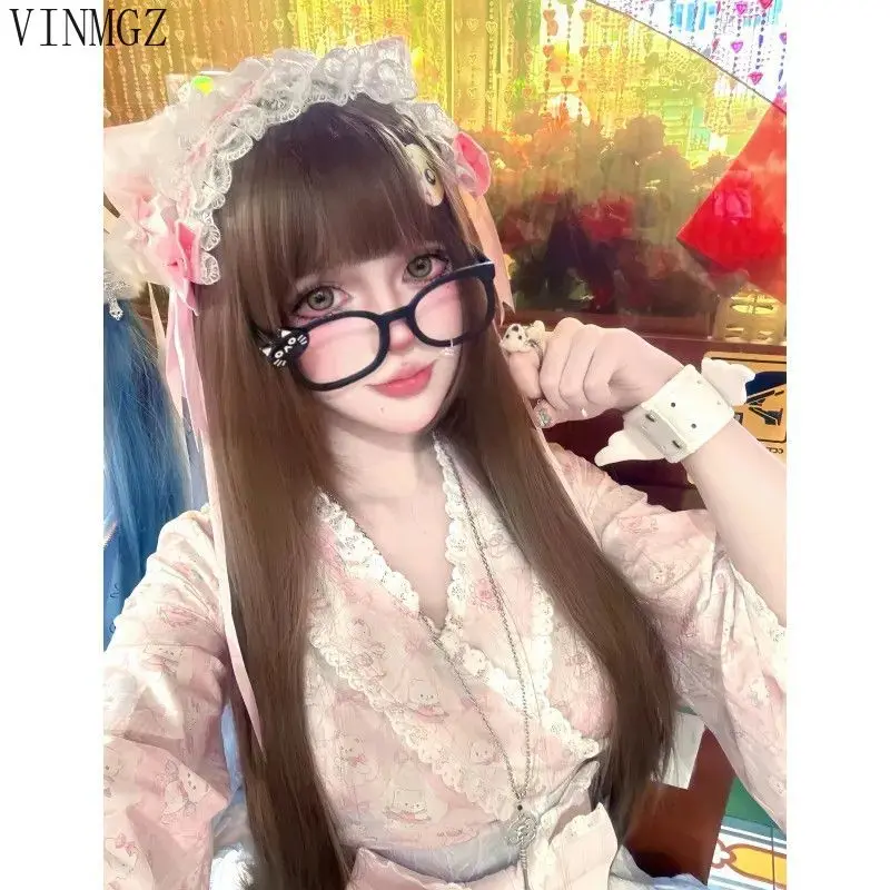 Japanese super fairy cute girl puffy  style popular skirt floral ins bow waist seal maid forest series  Slight Strech