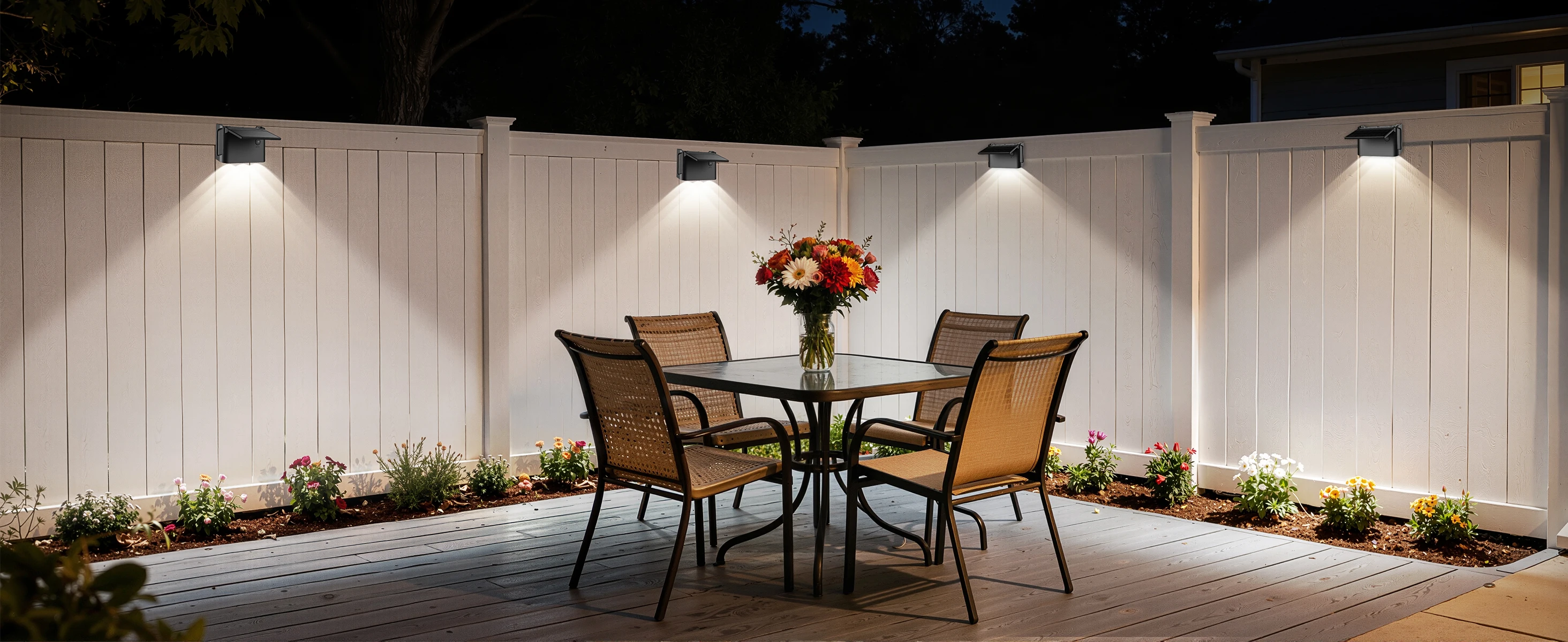 intelamp 2 Pack Outdoor Solar Wall Lights Dusk To Dawn Fence Deck Patio Light 3 Colors Mode With Remote For Wall Terraces Fences