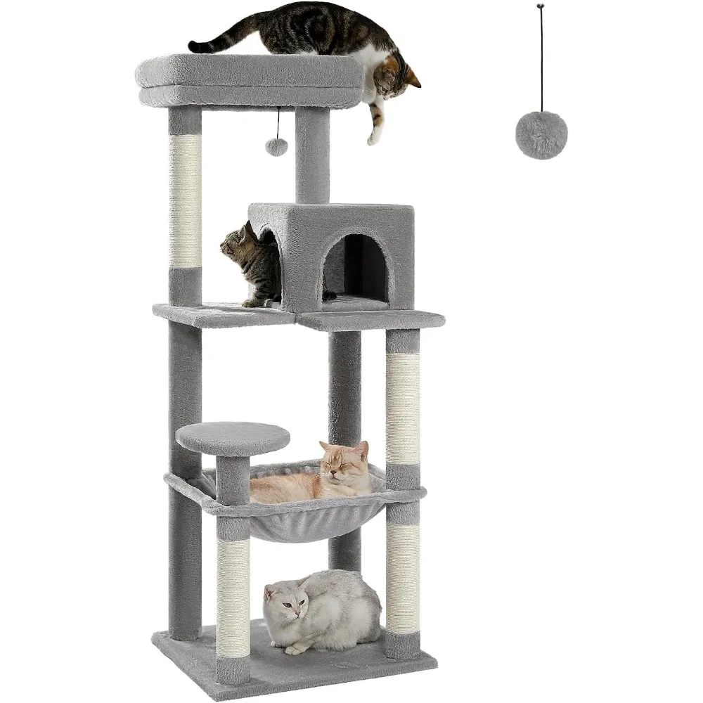 Cat Tree for Large Cats Adult with Metal Plush Big Hammock, 56.3