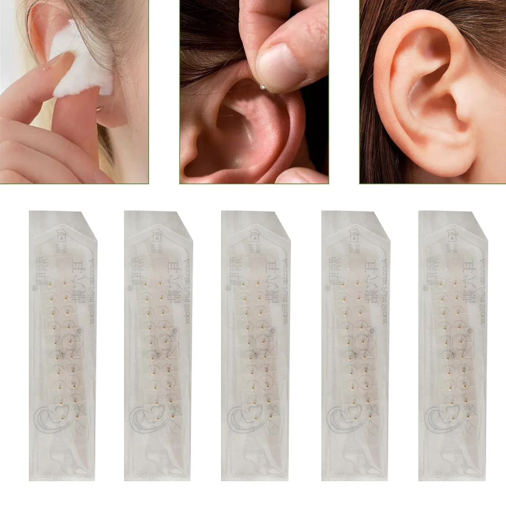 100pcs Ear Care Acupuncture Auricular Disposable Ear Stickers Massage Therapy Needle Patch Auricular Auriculotherapy Silver/Gold