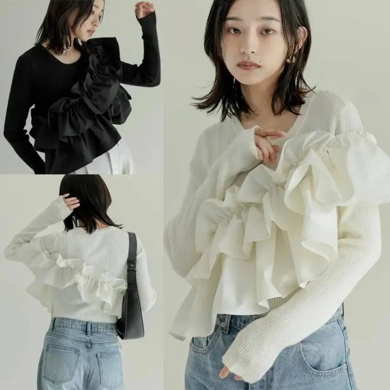 

Lotte Ins Japanese and Korean Loose Heavy Craft Floral Patchwork Knitted Sweater Top for Women