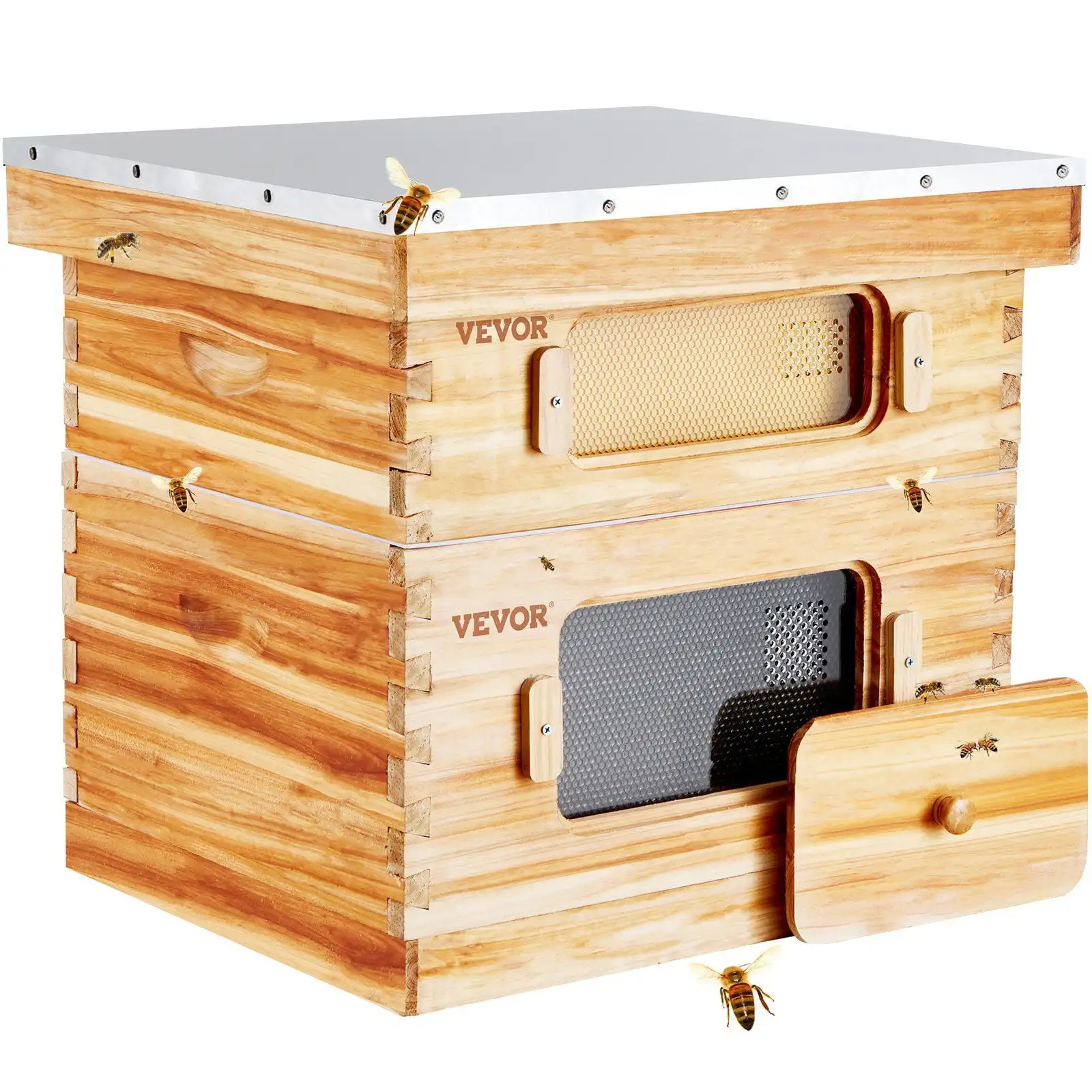 

Bee Hive 20 Frame Bee Hives Starter Kit, Beeswax Coated Cedar Wood, 1 Deep + 1 Medium Bee Boxes Langstroth Beehive Kit