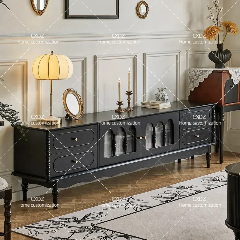 2m Solid Wood TV Cabinet Retro Style Living Room Storage Unit with Drawers Space Saving Media Console for Small Apartment