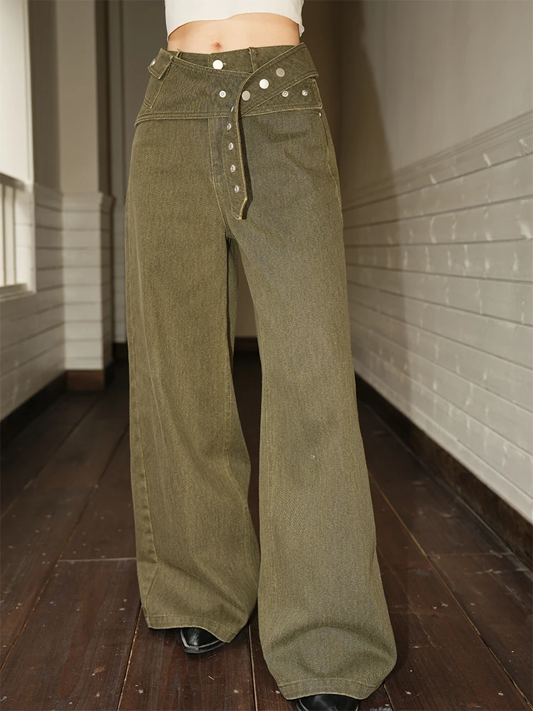 

High Waist Loose Straight Leg Casual Jeans Women's Vintage American Design Workwear Long Pants Floor-Length Trousers
