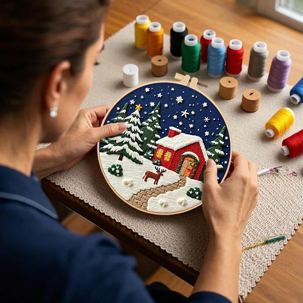 3PCS Stamped Cloth Christmas Embroidery DIY Kit Beginner-friendly with Embroidery Hoop Beginner Cross Stitching Kits Handmade